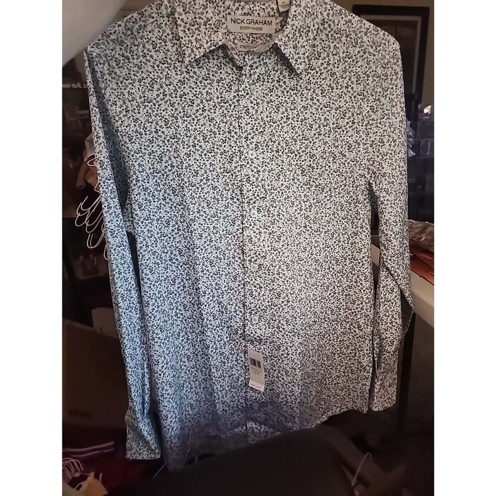 Men’s White Floral Button-Down Shirt